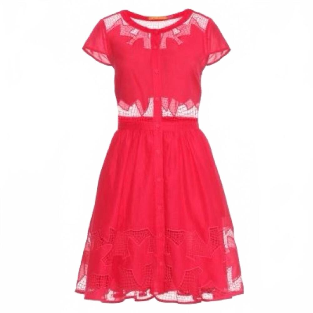 ALICE + OLIVIA Raspberry Pink Lace Cut-Out Midi Silk Cotton Dress - SIZE 6